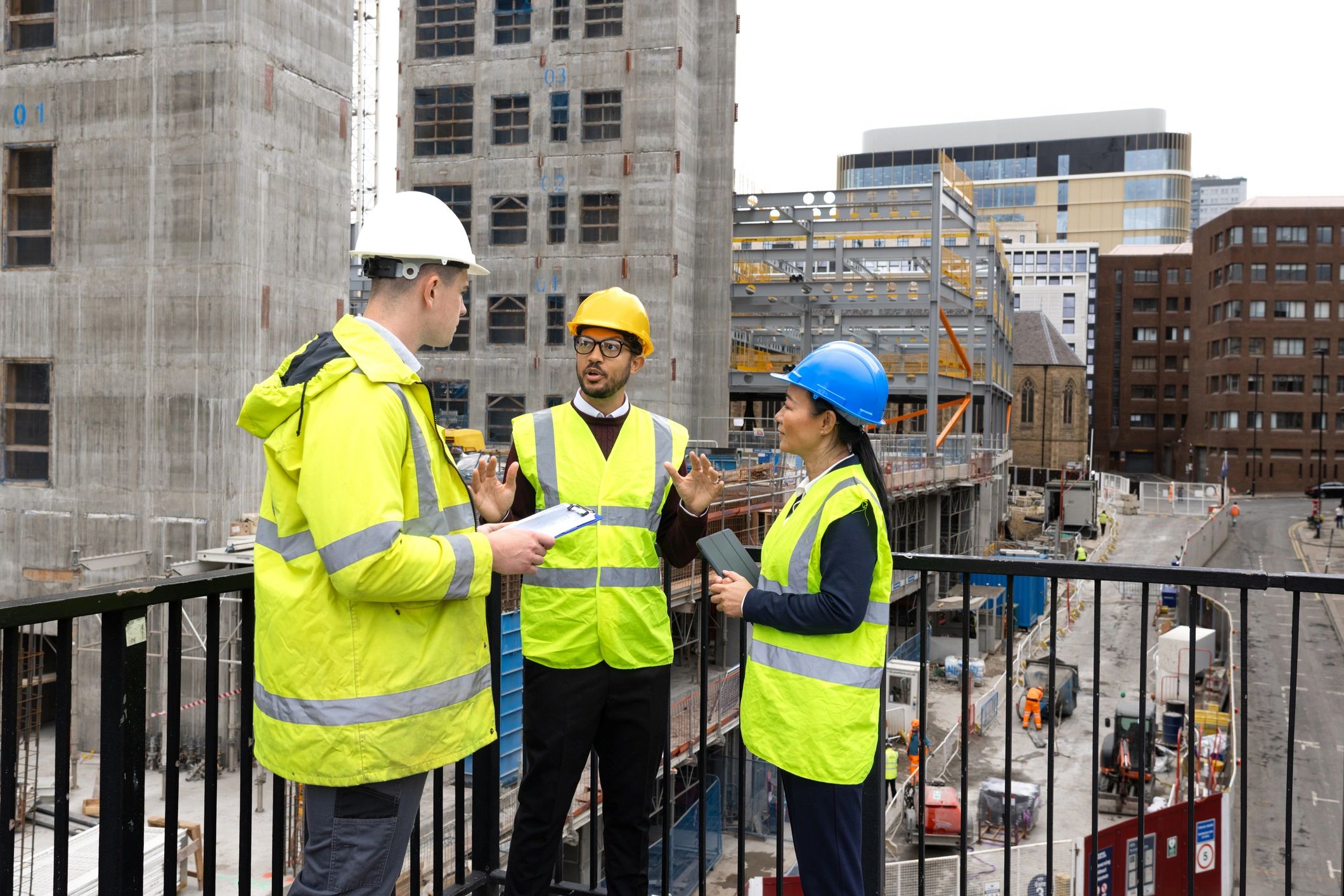 Construction team collaborating for client testimonial section